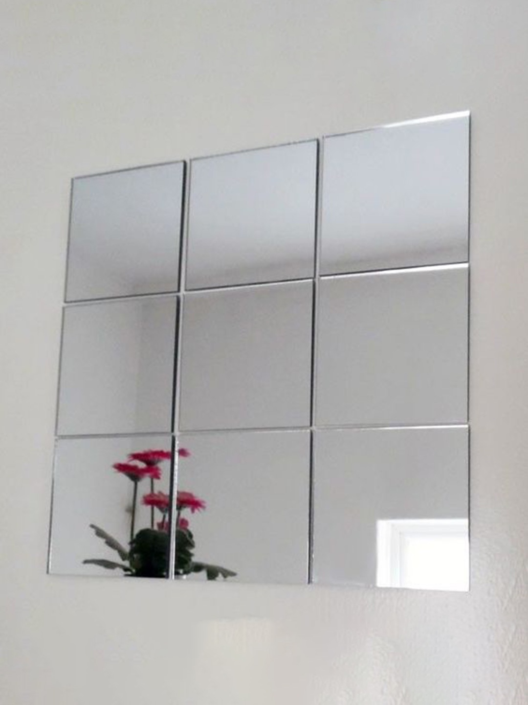 

WallDaddy Grey 9 Pieces Self-Adhesive Square Mirror Wall Stickers, Silver