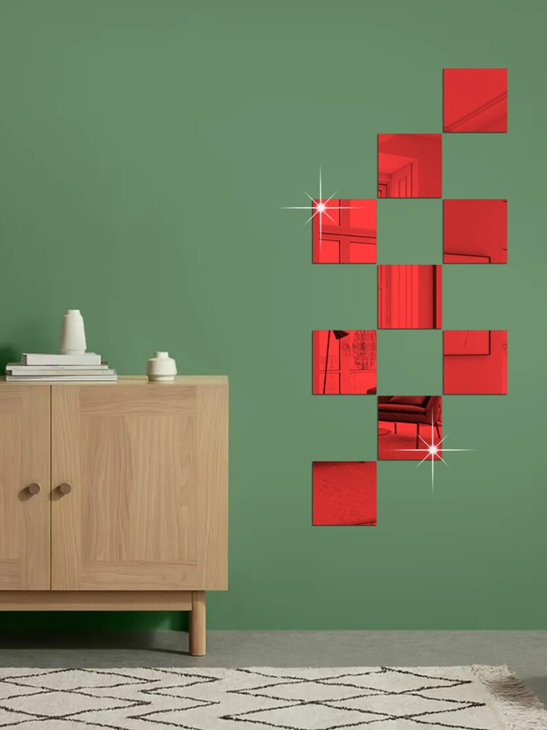

WallDaddy Red 9 Pieces Self-Adhesive Square Mirror Wall Stickers