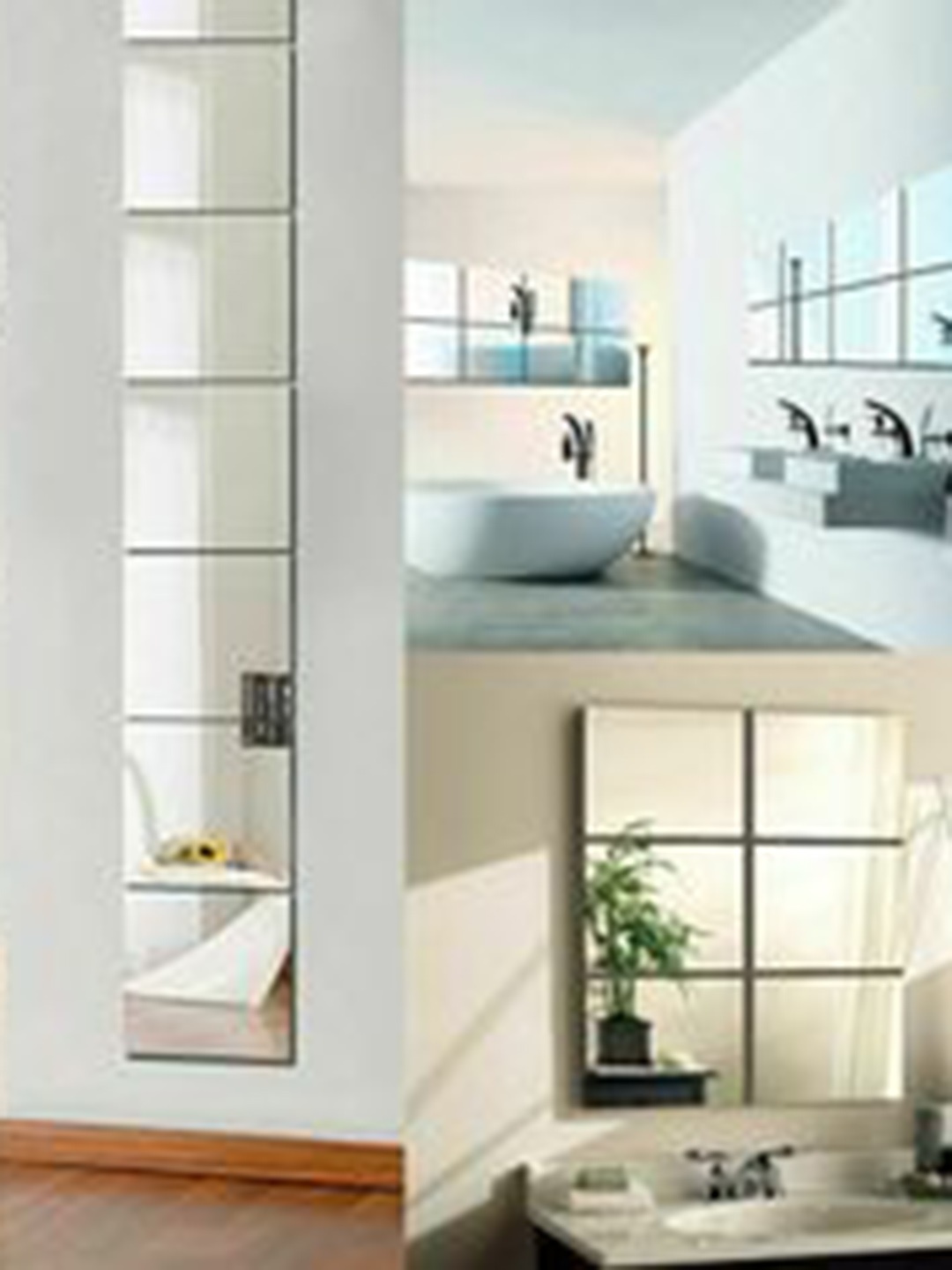 

WallDaddy Grey 6 Pieces Self-Adhesive Square Mirror Wall Stickers, Silver