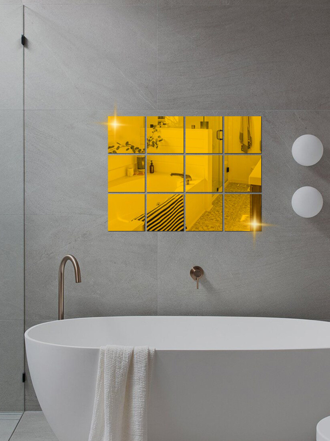 

WallDaddy Gold Toned 12 Pieces Self-Adhesive Square Design Mirror Wall Stickers