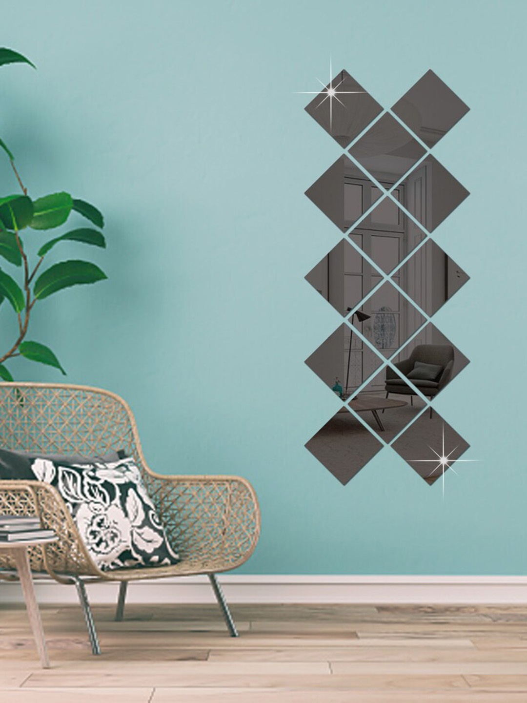 

WallDaddy Black 14 Pieces Self-Adhesive Square Mirror Wall Stickers