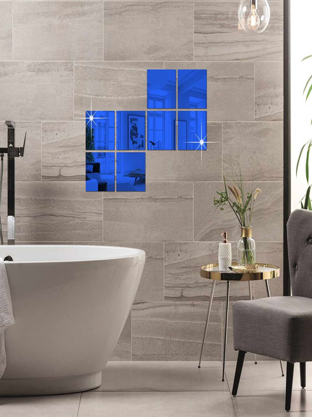 

WallDaddy Blue 8 Pieces Self-Adhesive Square Mirror Wall Stickers