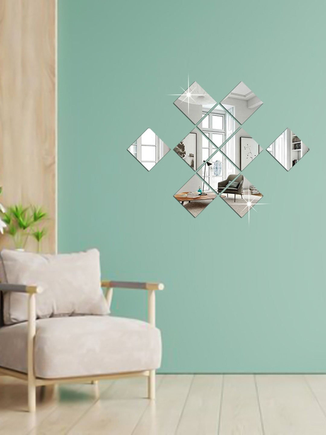 

WallDaddy Silver Toned 10 Pieces Self-Adhesive Square Mirror Wall Stickers