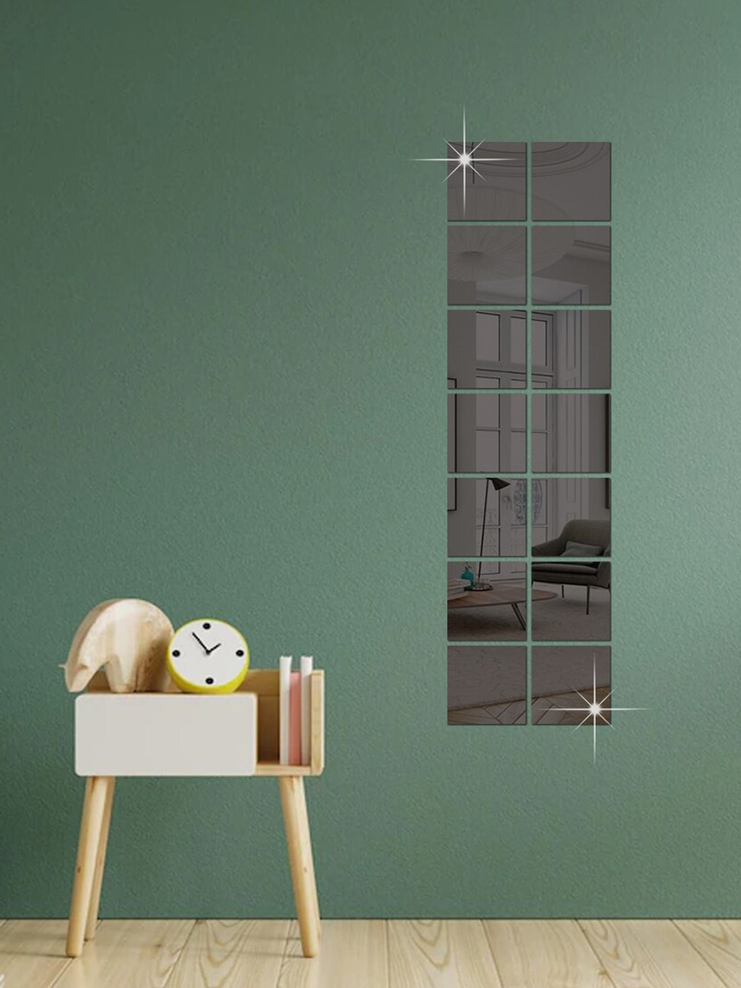 

WallDaddy Black 14 Pieces Acrylic Self-Adhesive Square Mirror Wall Stickers