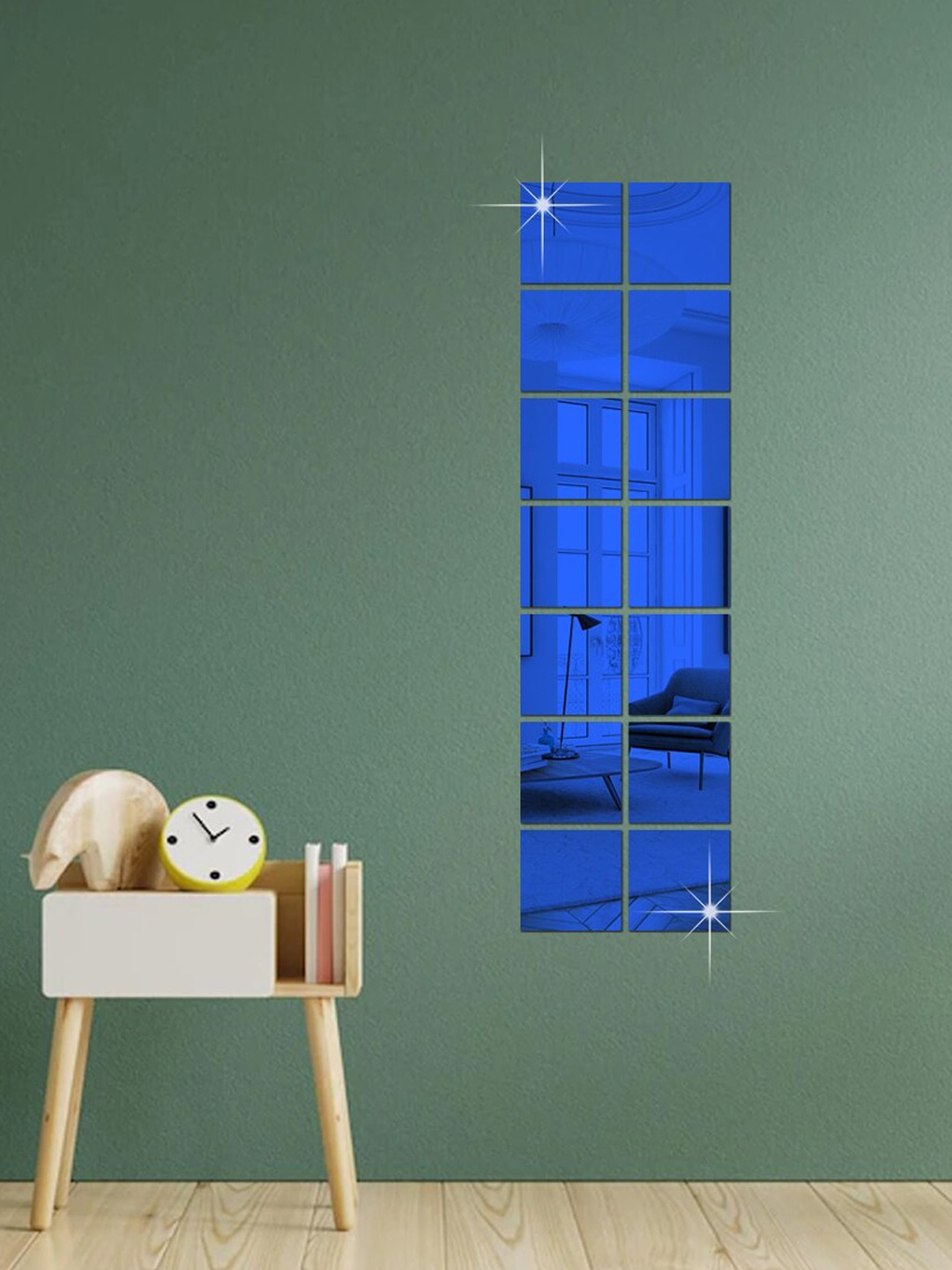 

WallDaddy Blue 14 Pieces Acrylic Self-Adhesive Square Mirror Wall Stickers