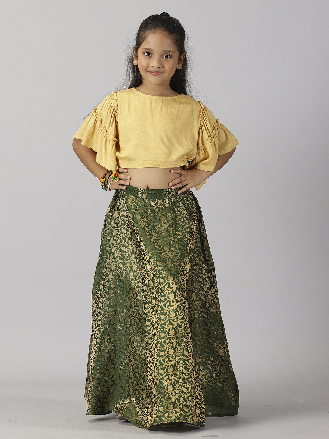 

KiddoPanti Girls Woven Design Ready to Wear Lehenga & Choli, Gold