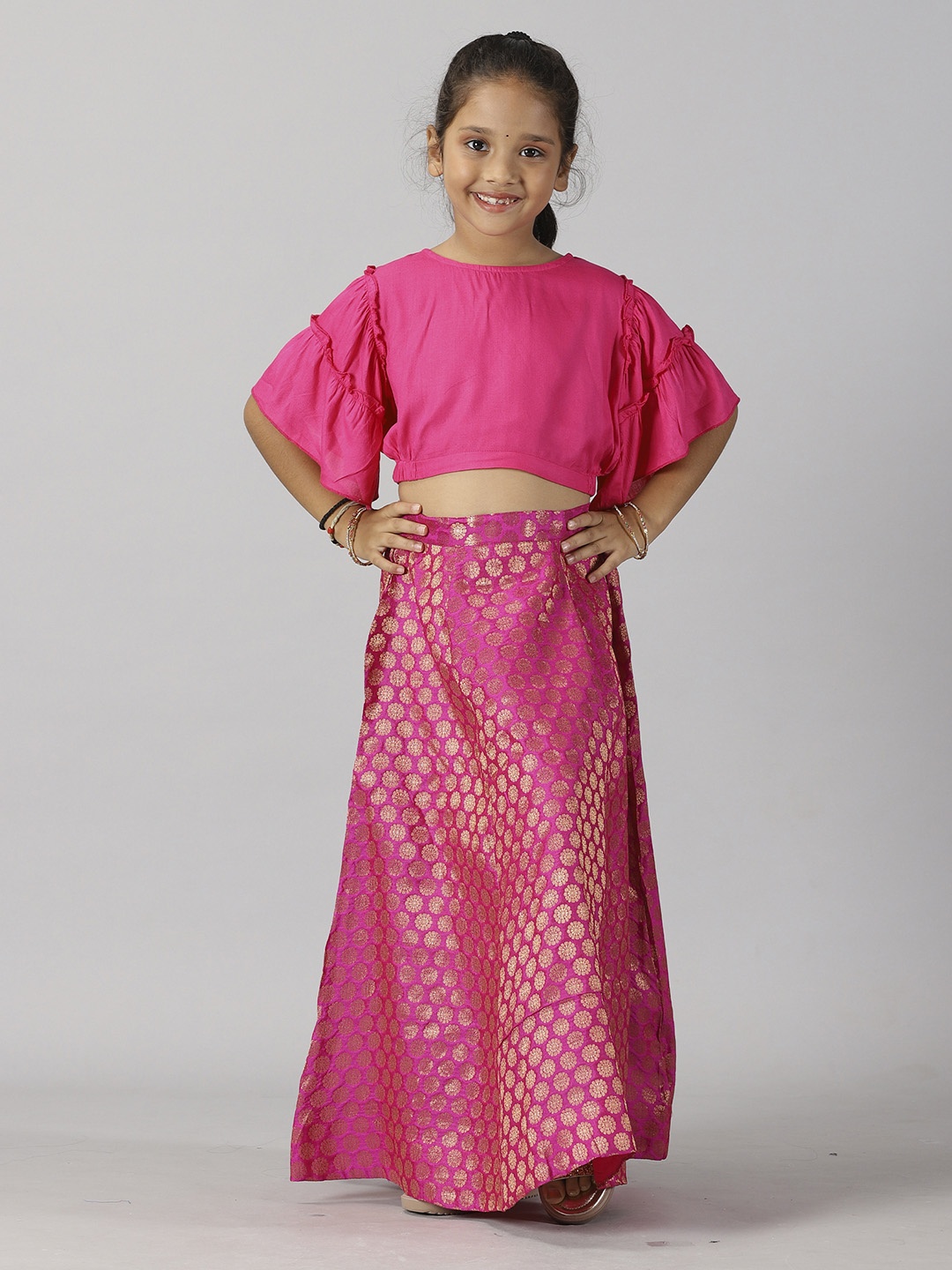 

KiddoPanti Girls Woven Design Ready to Wear Lehenga & Choli, Fuchsia