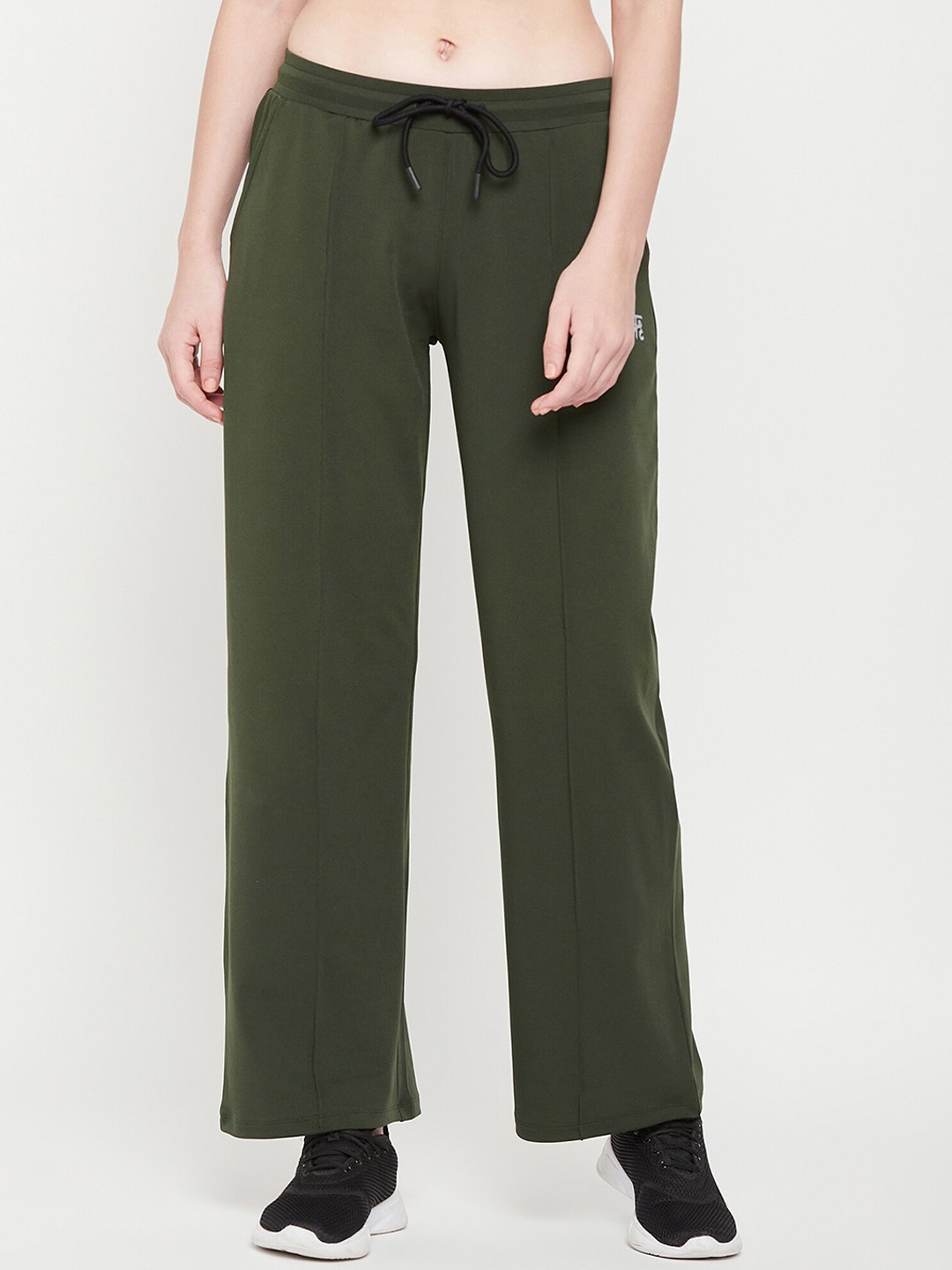 

EDRIO Women Cotton Pin Tuck Track Pants, Olive