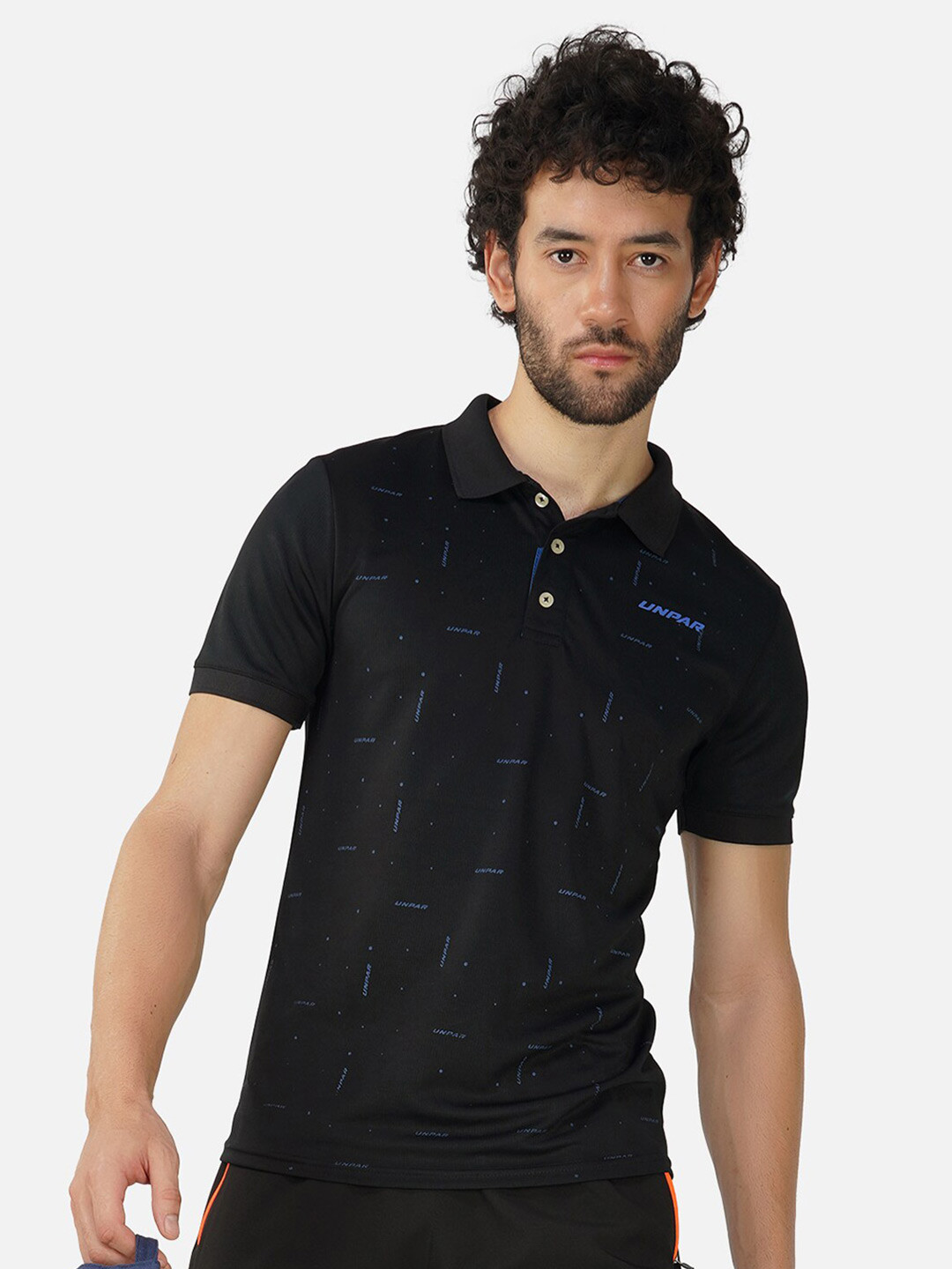

UNPAR Typography Printed Polo Collar T-Shirt, Black