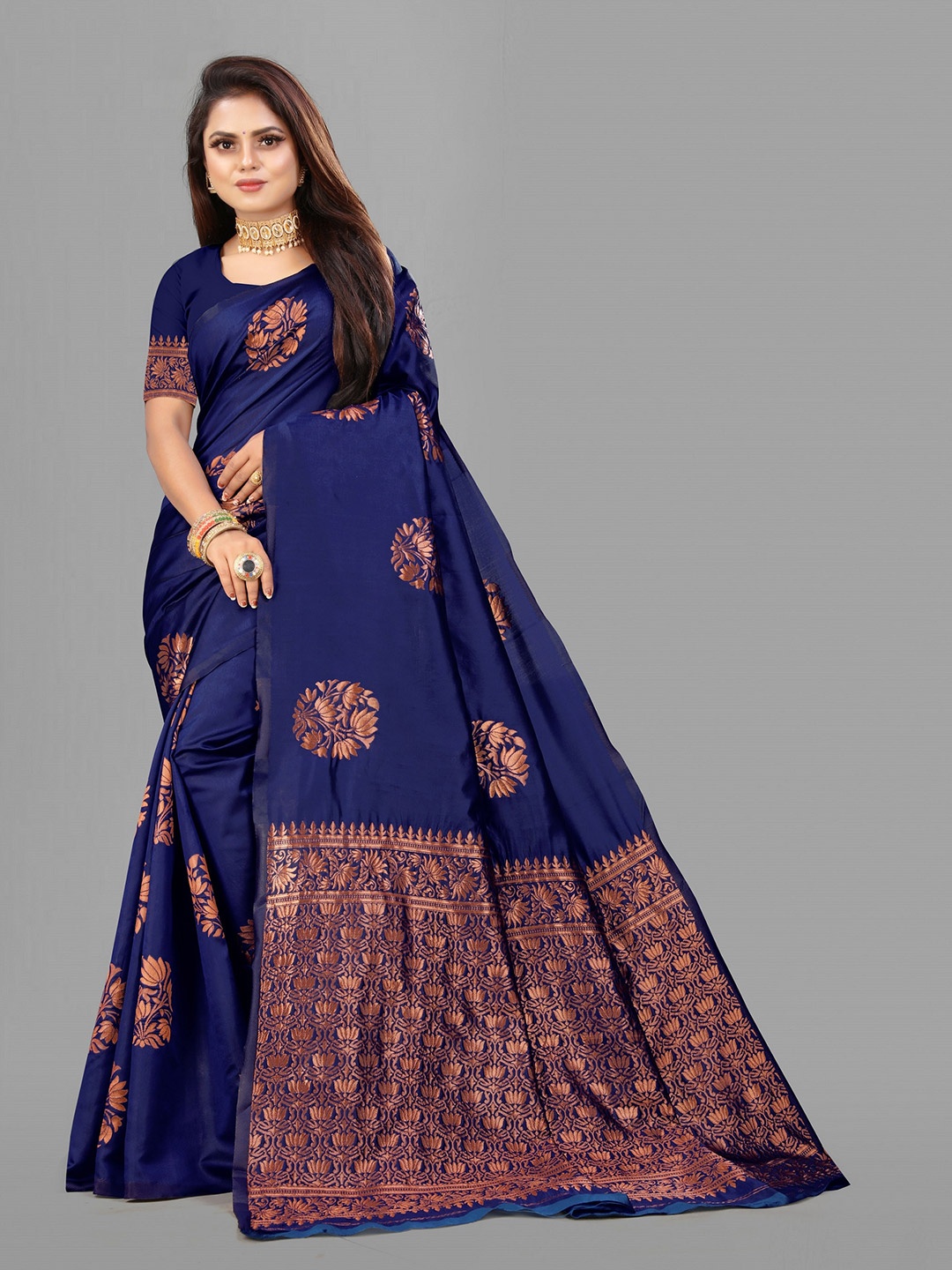 

VEDANT VASTRAM Ethnic Motifs Woven Design Zari Banarasi Saree, Navy blue