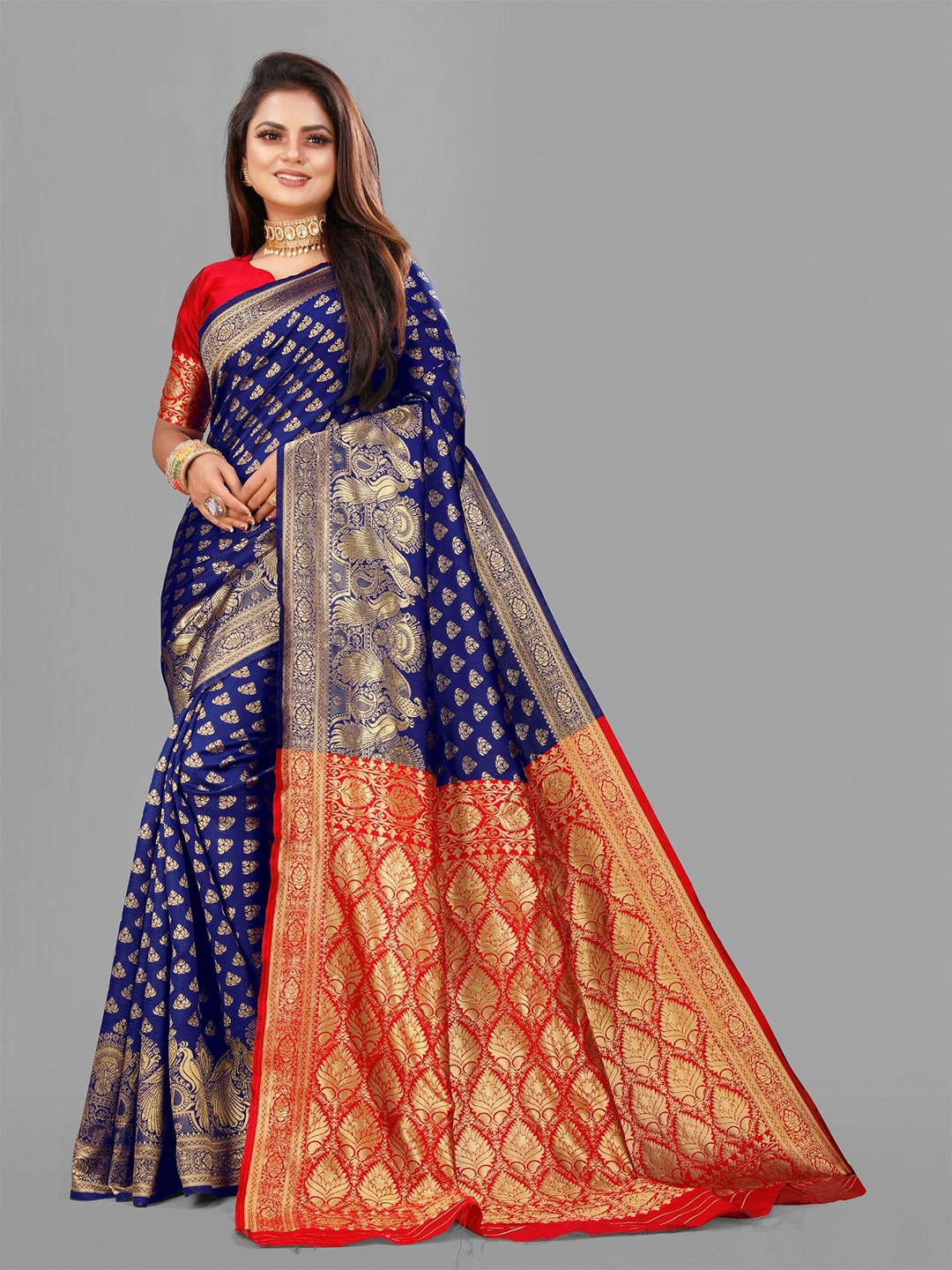 

VEDANT VASTRAM Ethnic Motifs Woven Design Zari Banarasi Saree, Navy blue