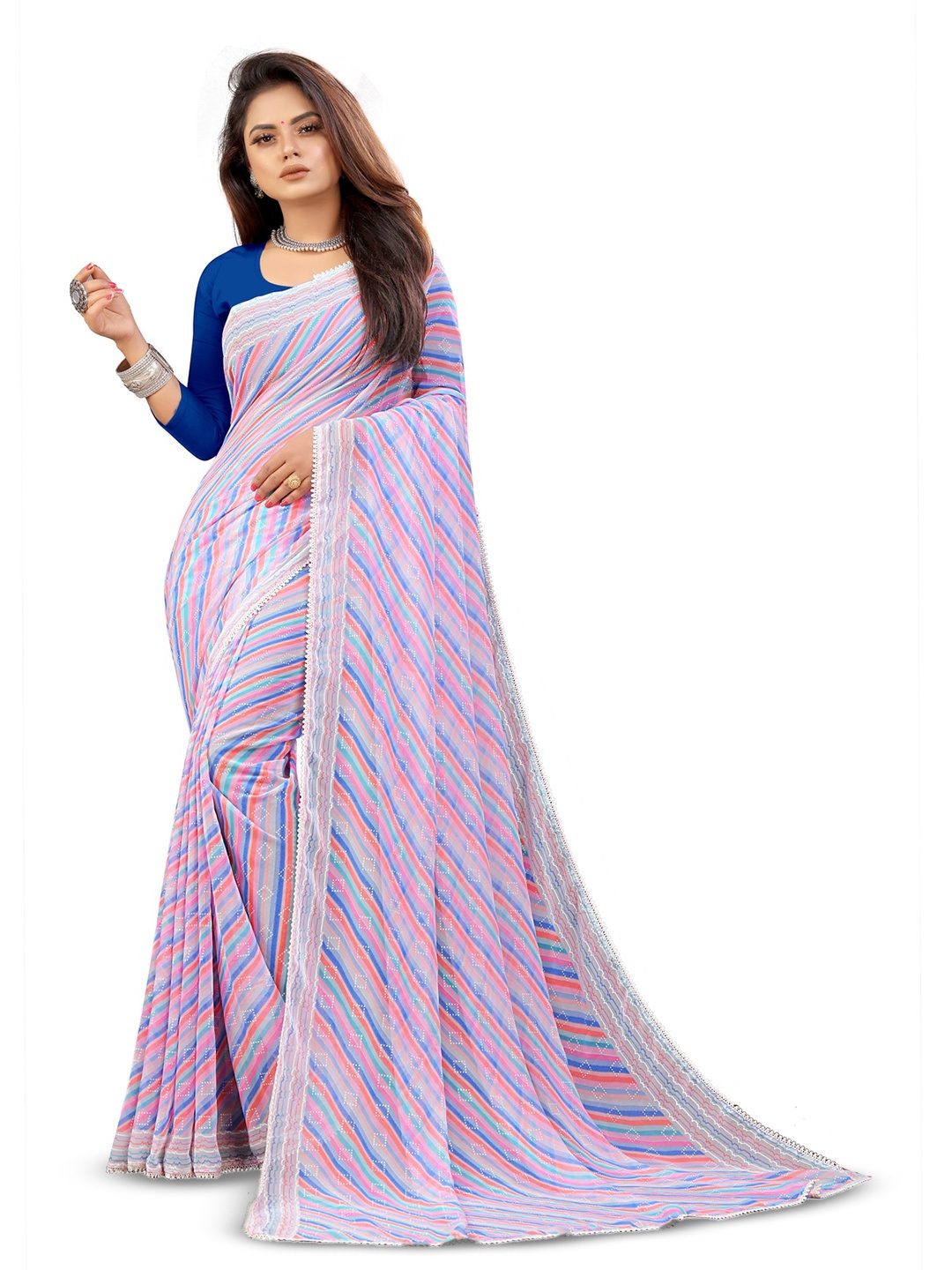 

VEDANT VASTRAM Striped Leheriya Saree, Purple