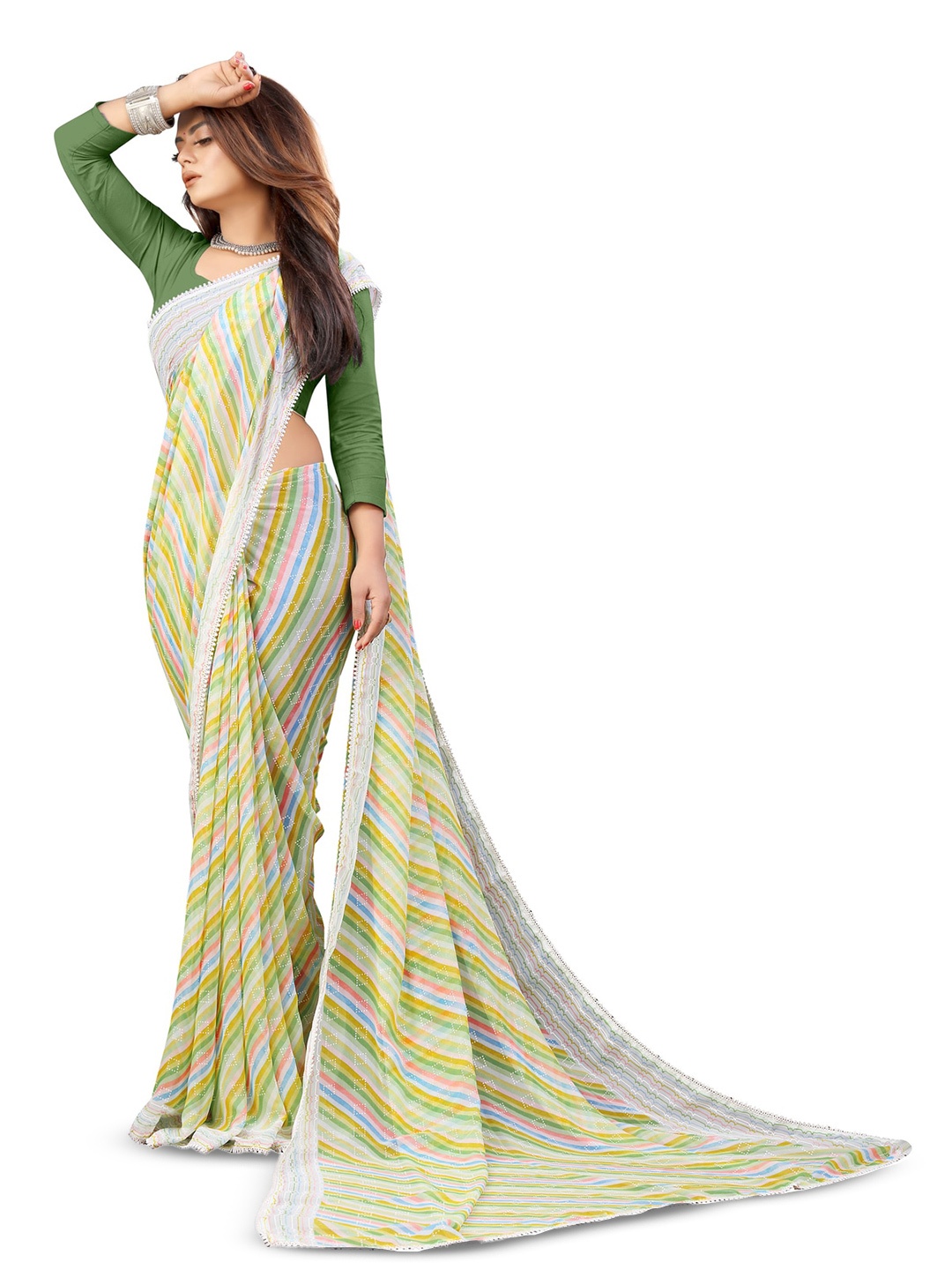 

VEDANT VASTRAM Leheriya Printed Saree, Green