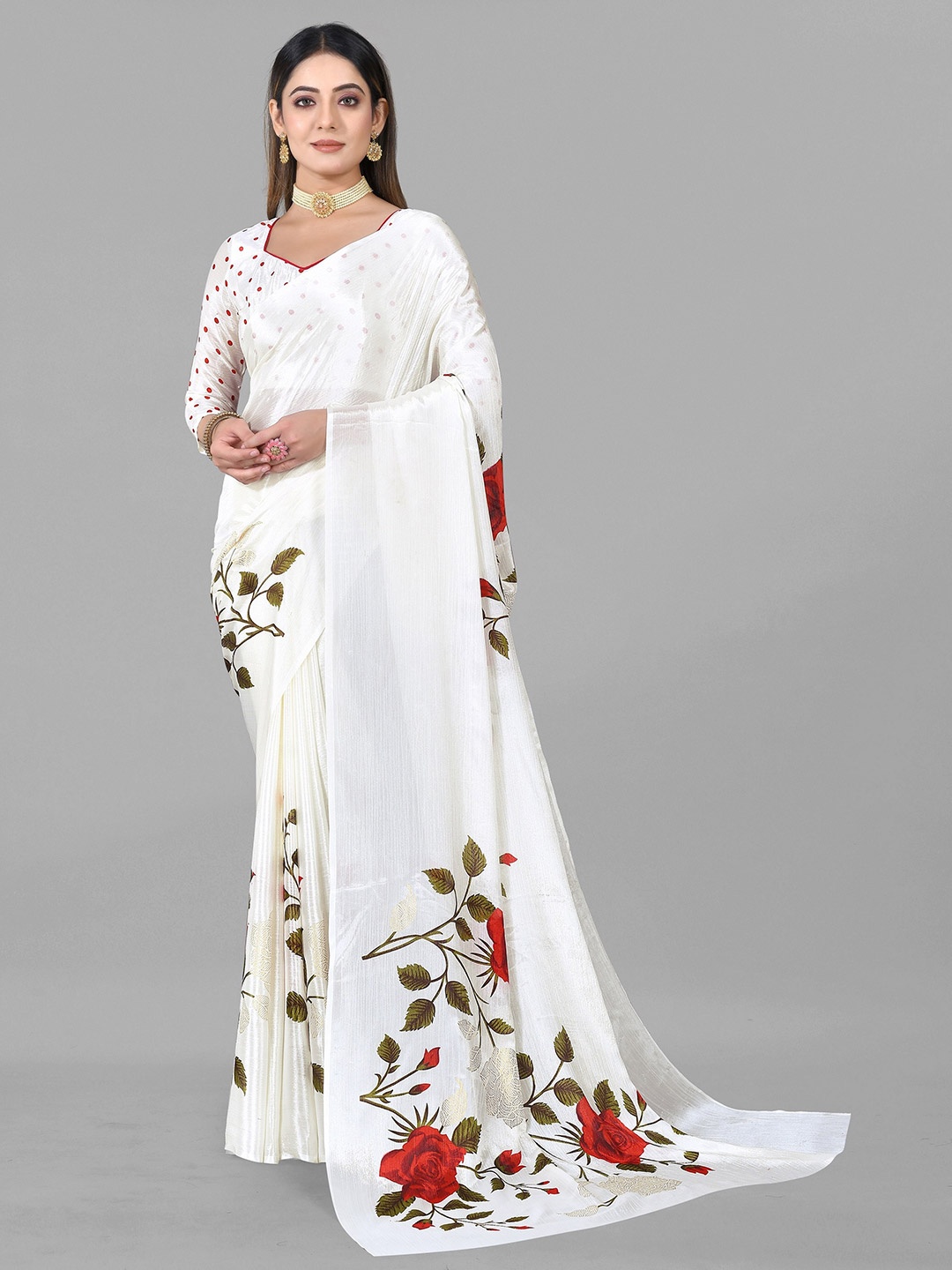

VEDANT VASTRAM Floral Printed Saree, White