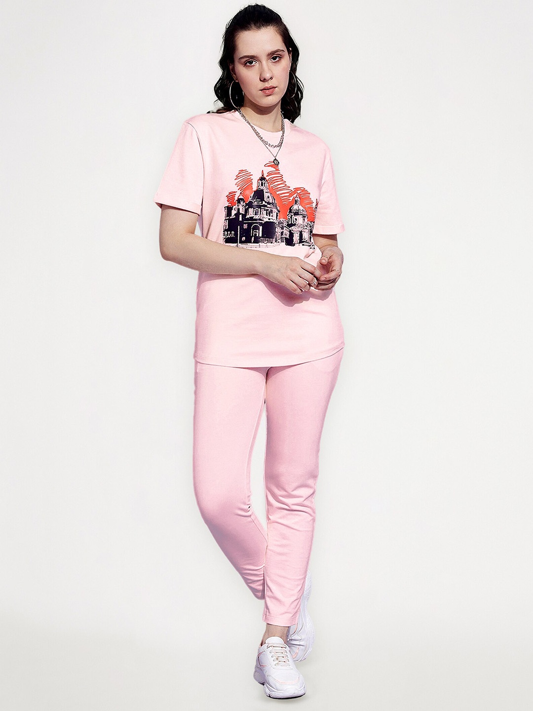 

EDRIO Digital-Printed Pure-Cotton Top & Trouser Co-Ords, Pink