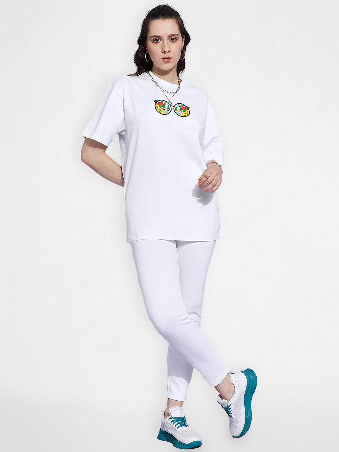

EDRIO Digital-Printed Pure-Cotton Oversized Co-Ords, White