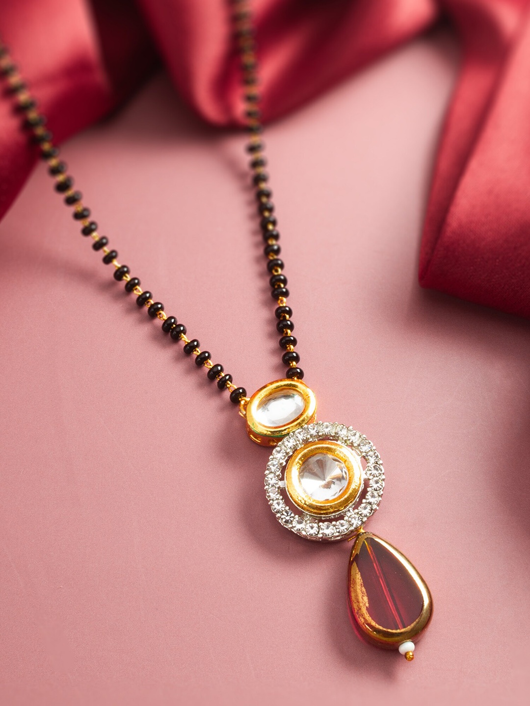 aadita Gold-Plated Stone-Studded & Beaded Mangalsutra