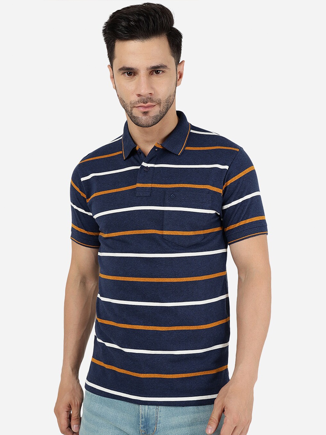 

Greenfibre Striped Polo Collar Slim Fit Casual T-shirt, Navy blue