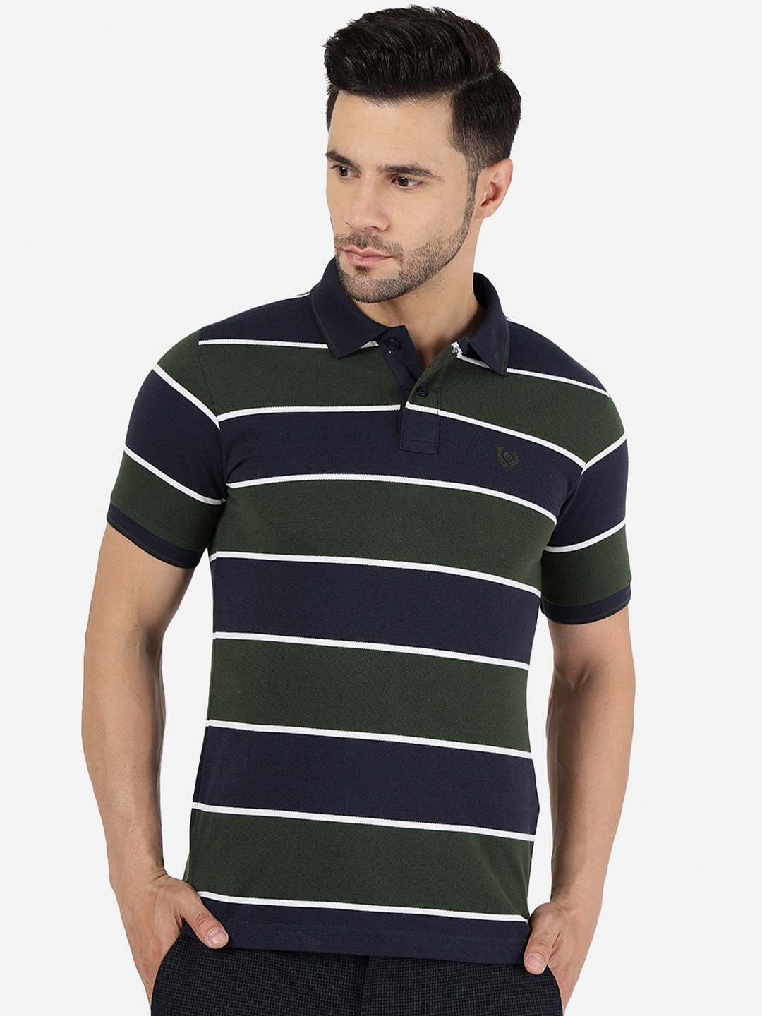 

Greenfibre Striped Polo Collar Slim Fit T-shirt, Green