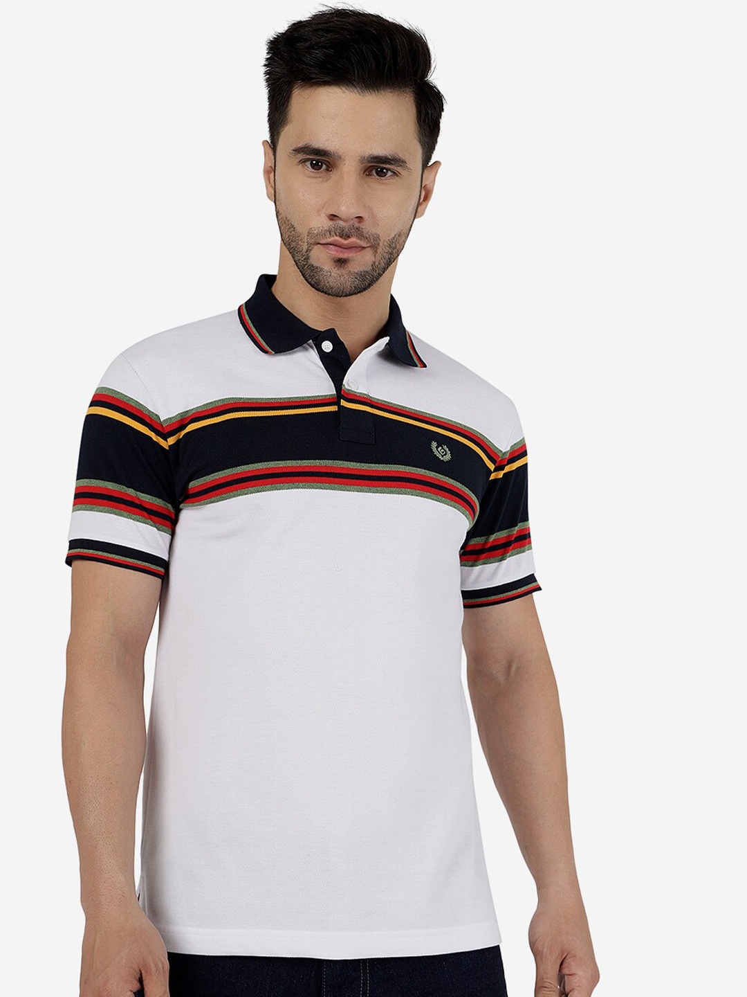 

Greenfibre Striped Polo Collar Slim Fit Casual T-shirt, White
