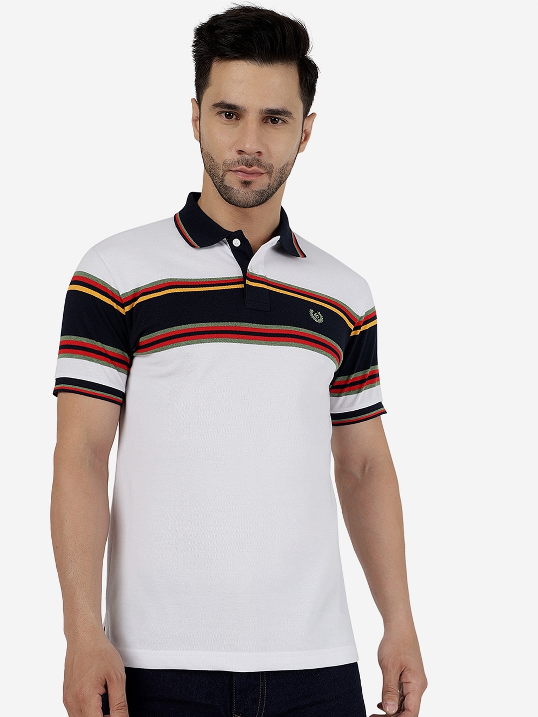 

Greenfibre Striped Polo Collar Slim Fit Casual T-shirt, White