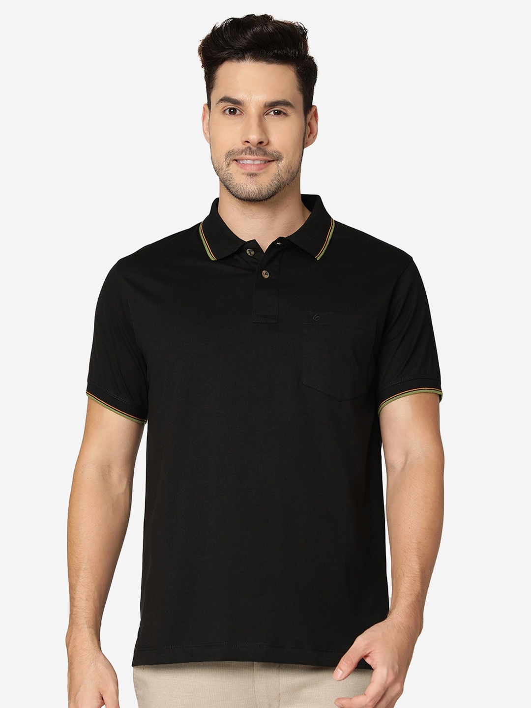 

Greenfibre Polo Collar Cotton Slim Fit T-shirt, Black