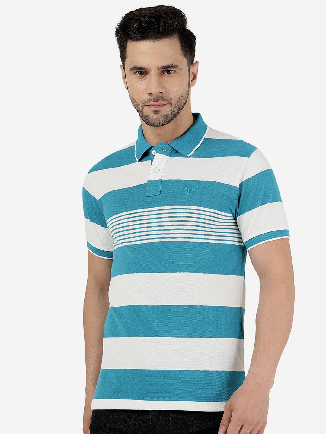 

Greenfibre Striped Polo Collar Slim Fit Casual T-shirt, Blue