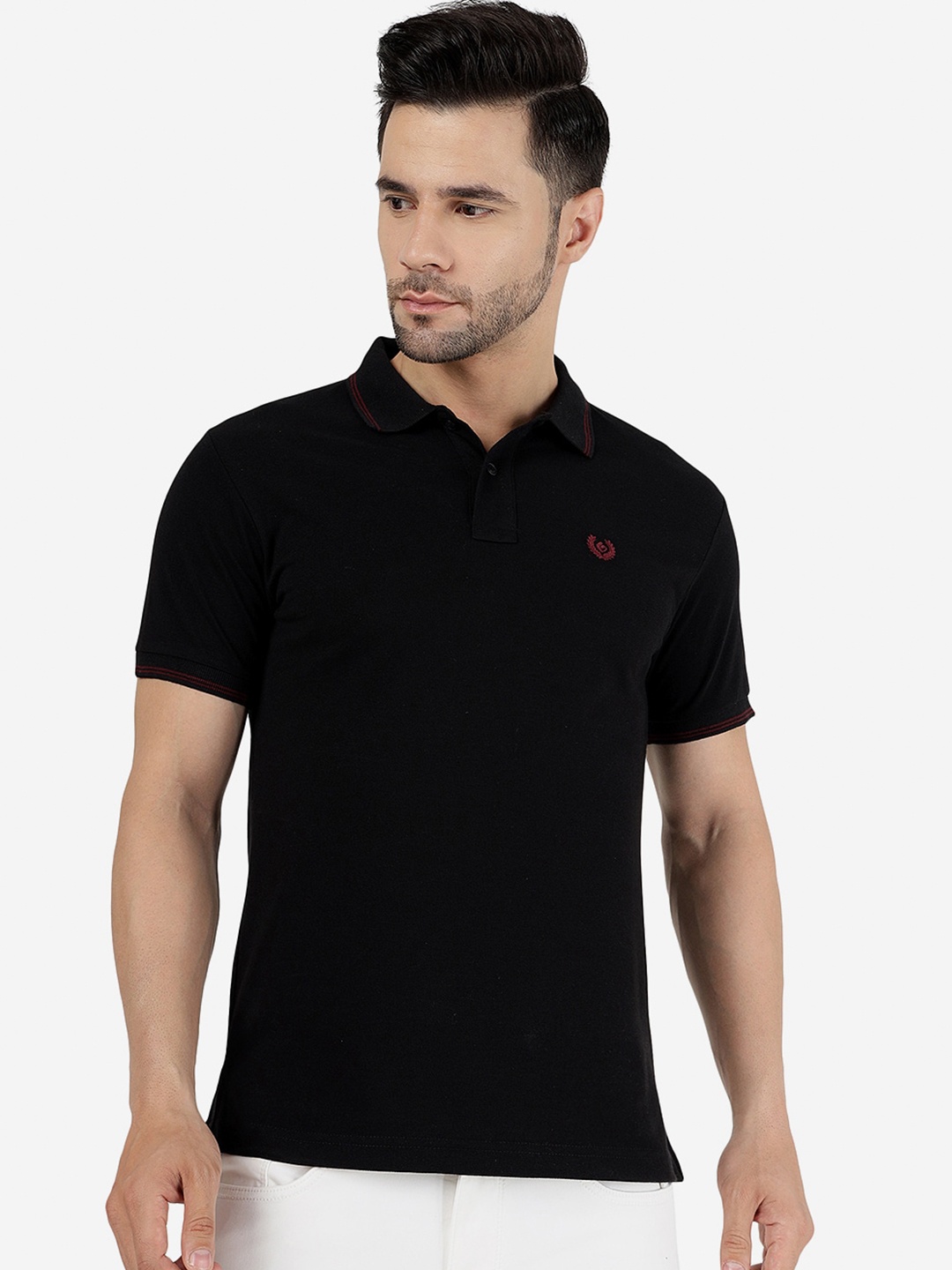 

Greenfibre Polo Collar Slim Fit Cotton T-shirt, Black