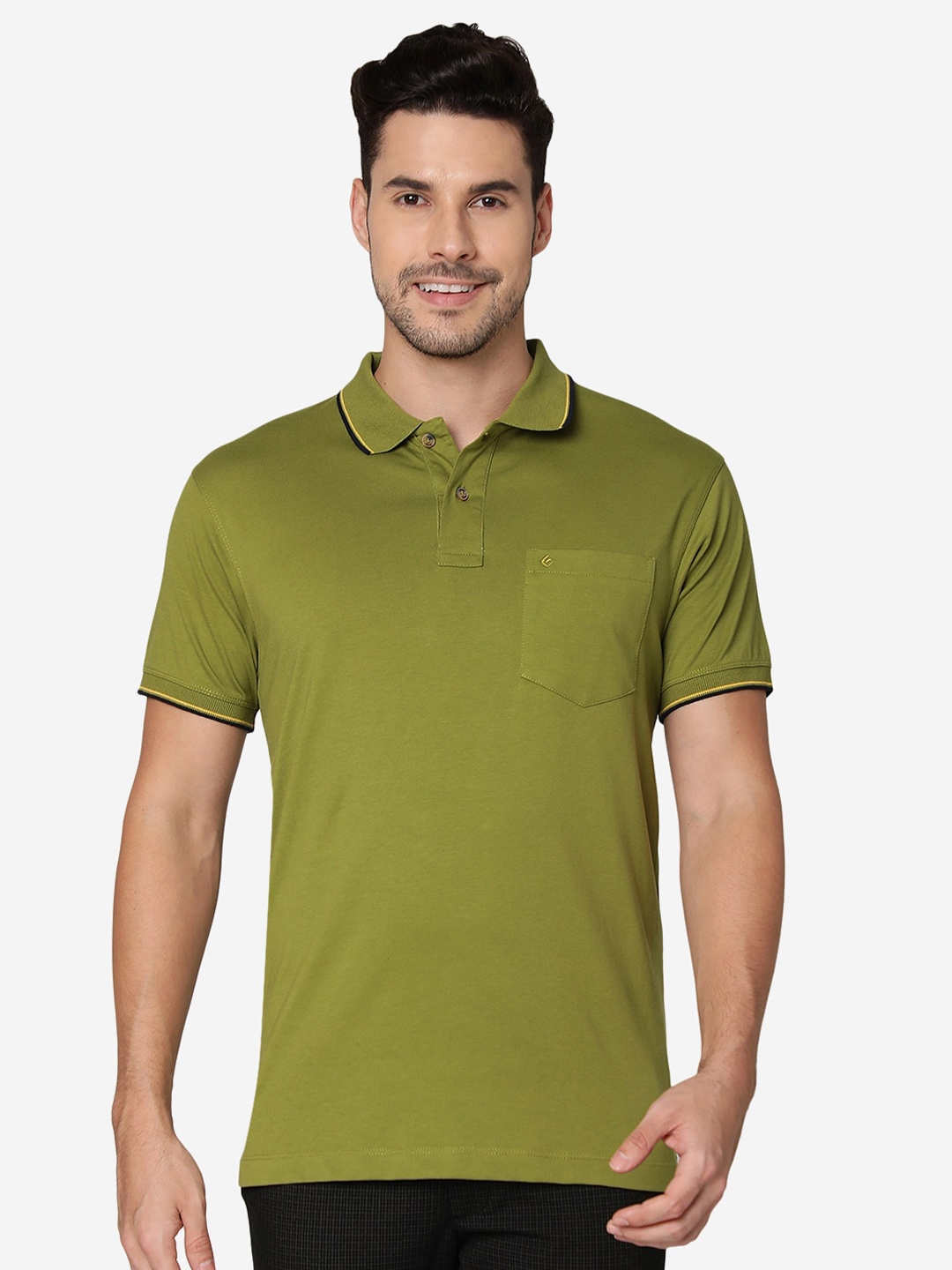 

Greenfibre Slim Fit Polo Collar Pockets Detail Cotton T-shirt, Green