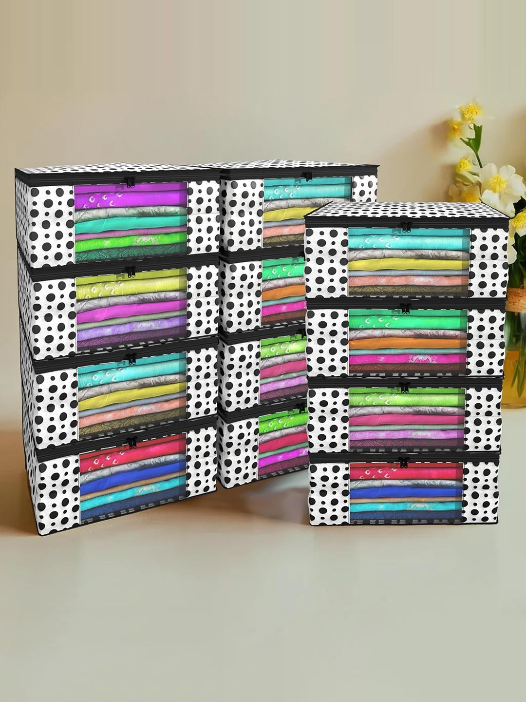 

Kuber Industries White 12 Pieces Printed Foldable Non-Woven Multi-Utility Organisers