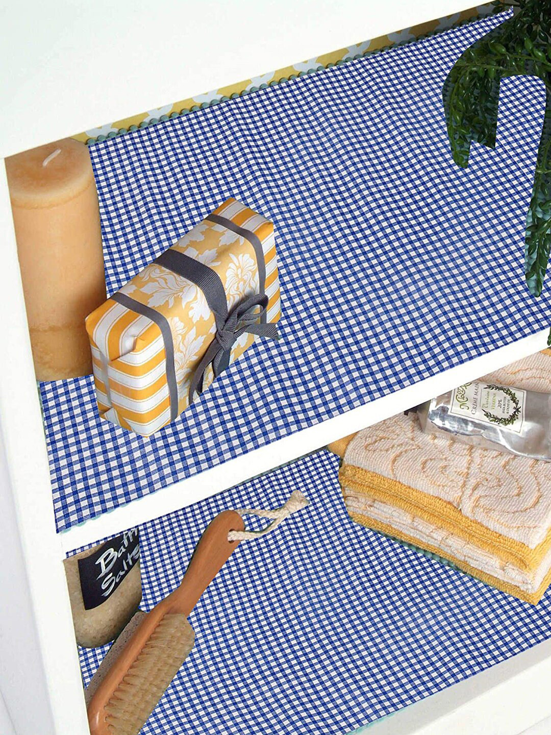 

Kuber Industries Blue & White 2 Pieces Checked Shelf Liners
