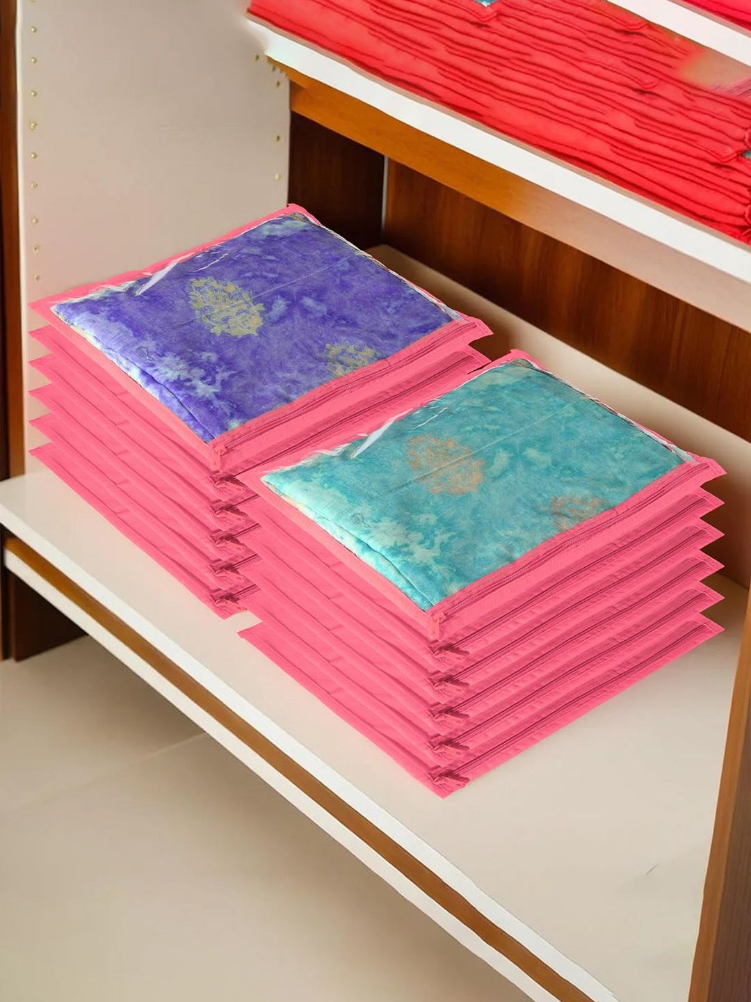 

Kuber Industries Pink 12-Pieces Non-Woven Saree Cover Organisers