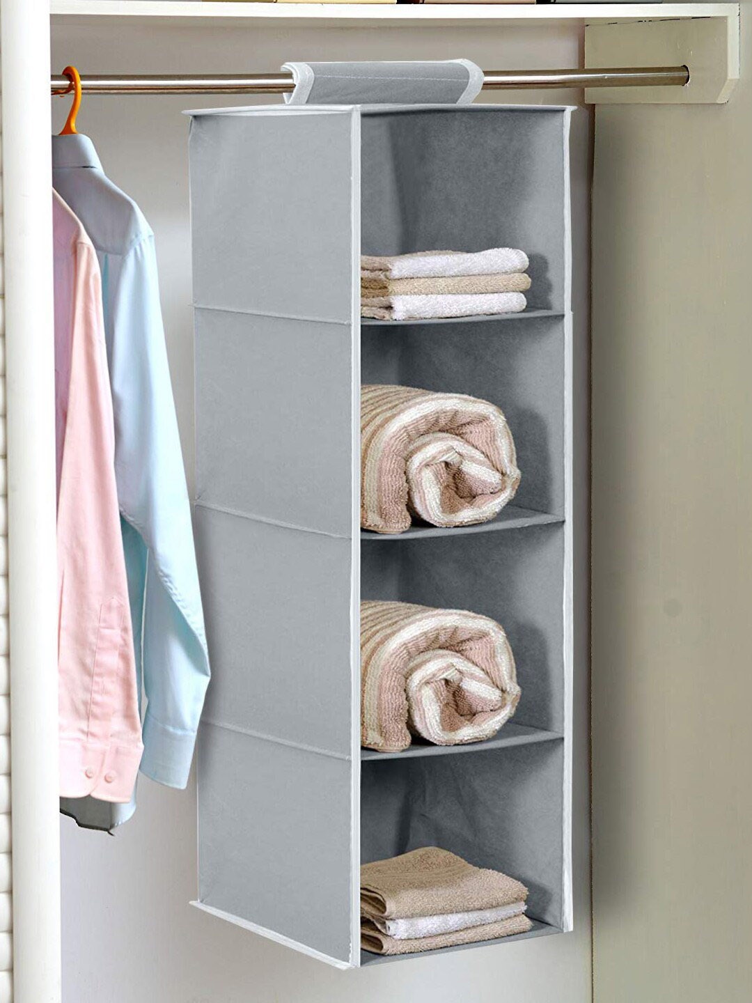 

Kuber Industries Grey Foldable Non-Woven Multi-Utility Hanging Organiser