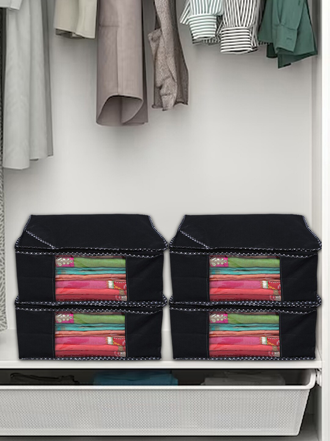 

Kuber Industries Black 12 Pieces Non Woven Foldable Saree Covers
