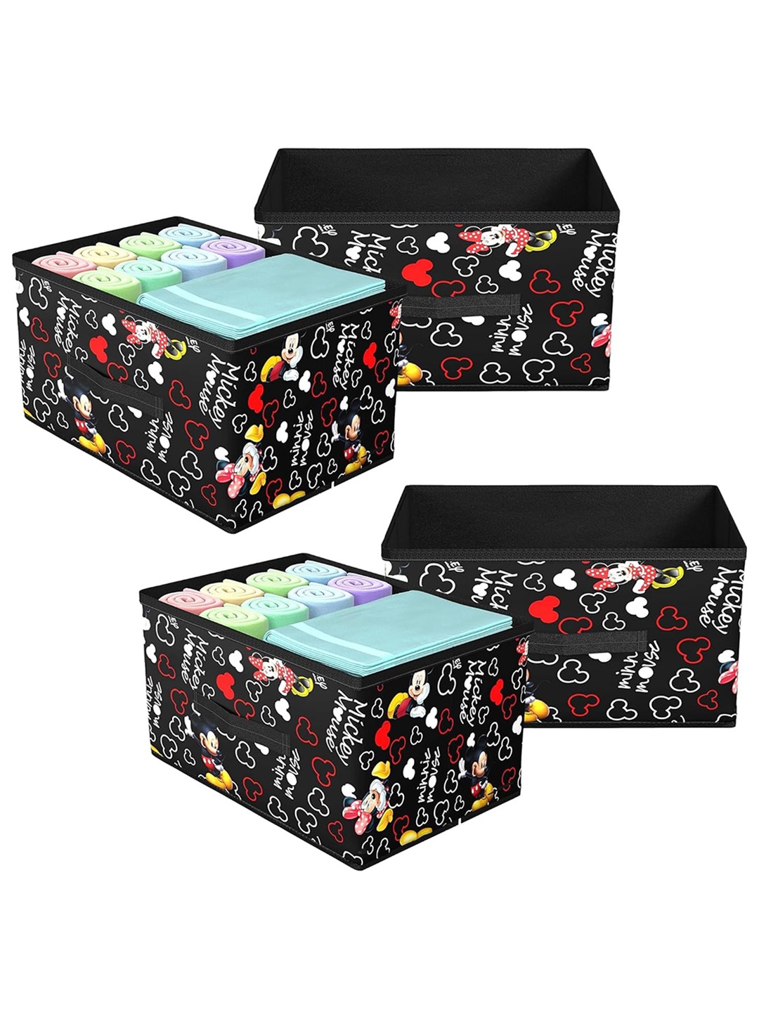 

Kuber Industries Black 4 Pieces Disney Printed Foldable Storage Box