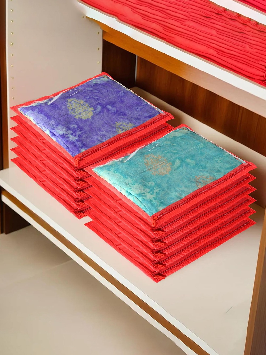 

Kuber Industries Red 12 Pieces Saree Covers With Zip