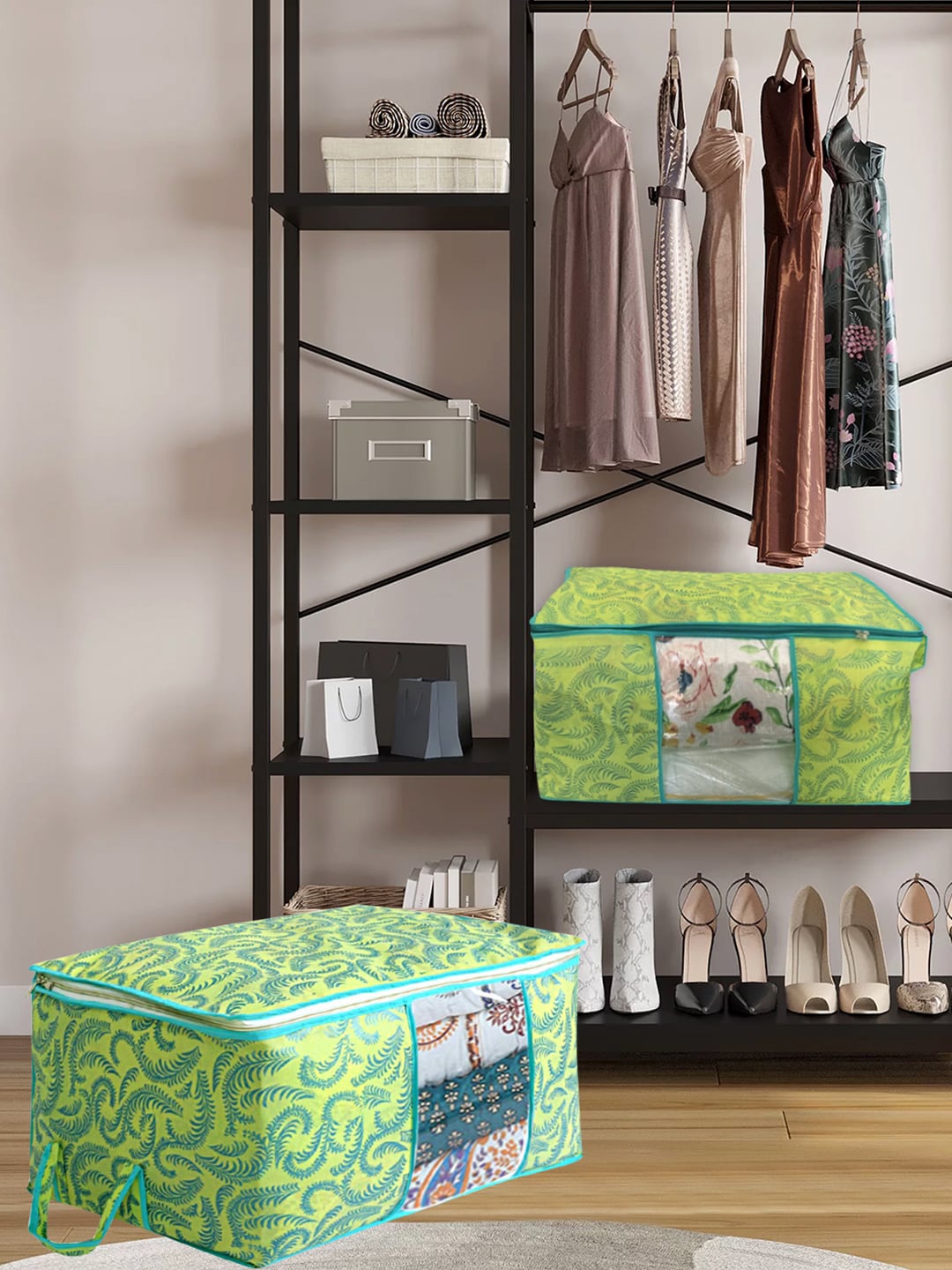 

Kuber Industries Green 3 Pieces Printed Storage Bag