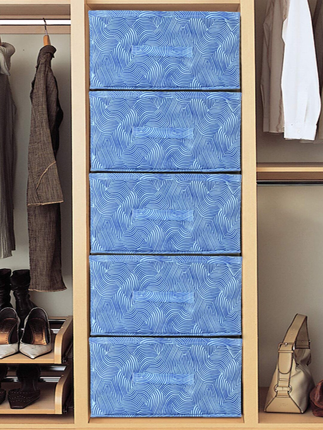 

Kuber Industries Blue 5 Pieces Printed Replacement Drawer Storage Organisers
