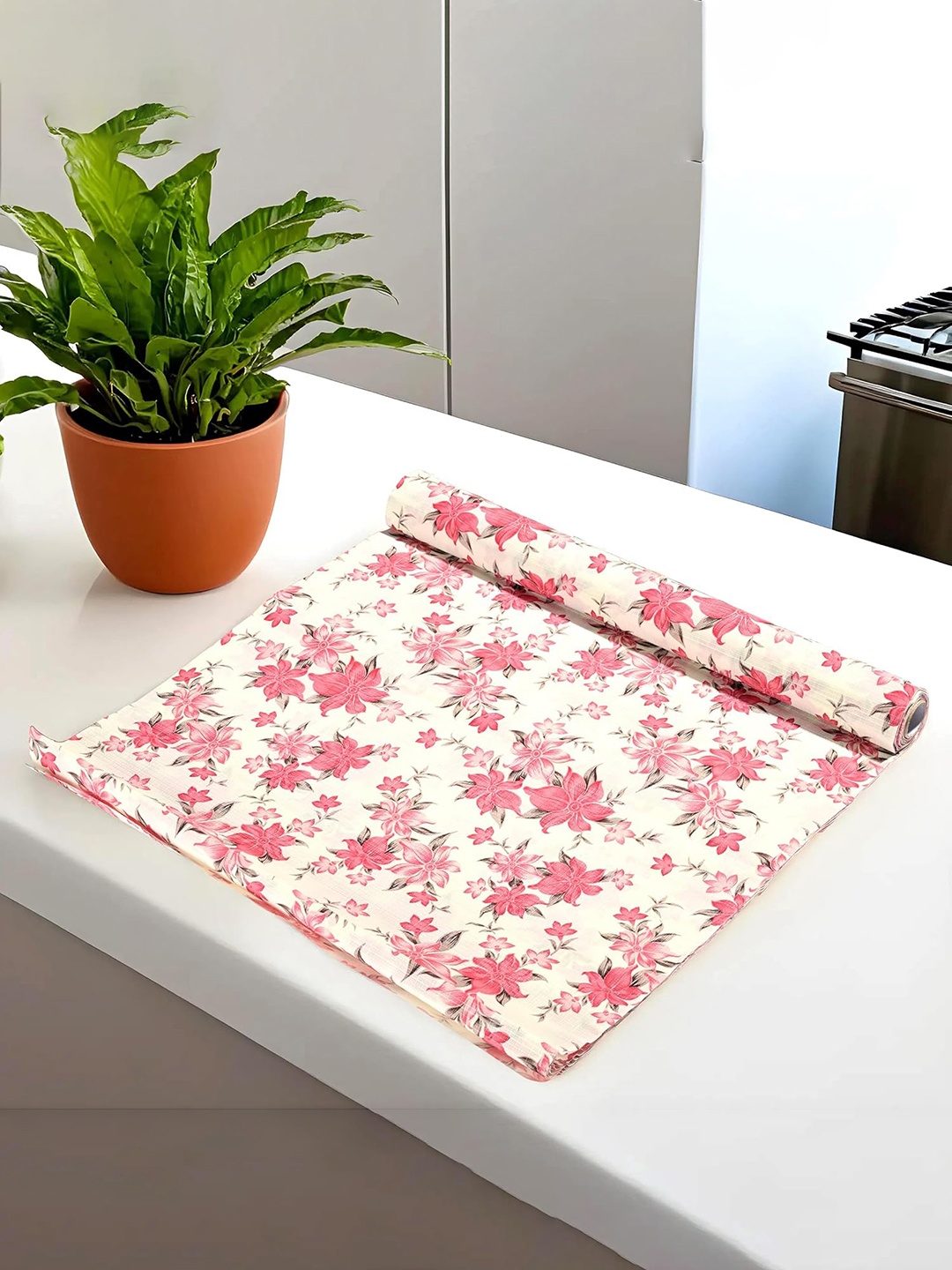 

Kuber Industries Cream-Colored & Red Floral Printed Shelf Liner