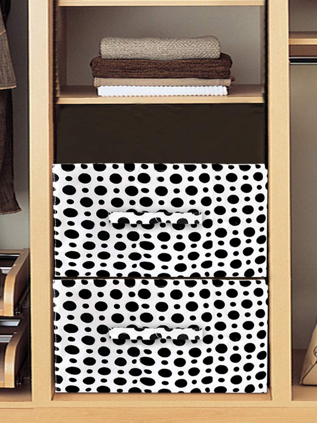

Kuber Industries 2-Pcs White & Black Dot Printed Foldable Storage Box