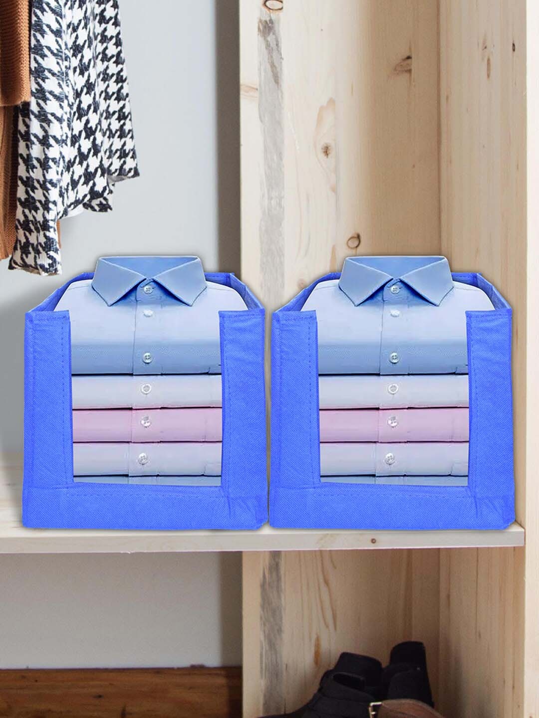 

Kuber Industries Blue 4 Pieces Fabric Shirt Organizers