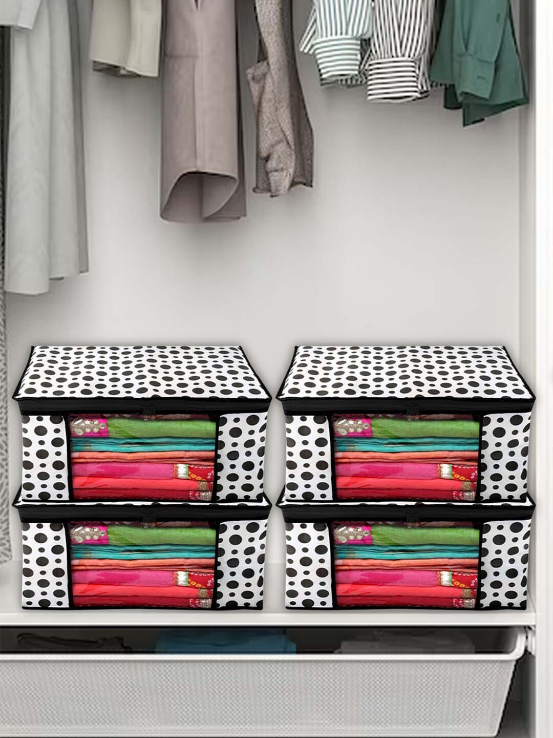 

Kuber Industries White & Black 4 Pieces Printed Multi-Utility Covers