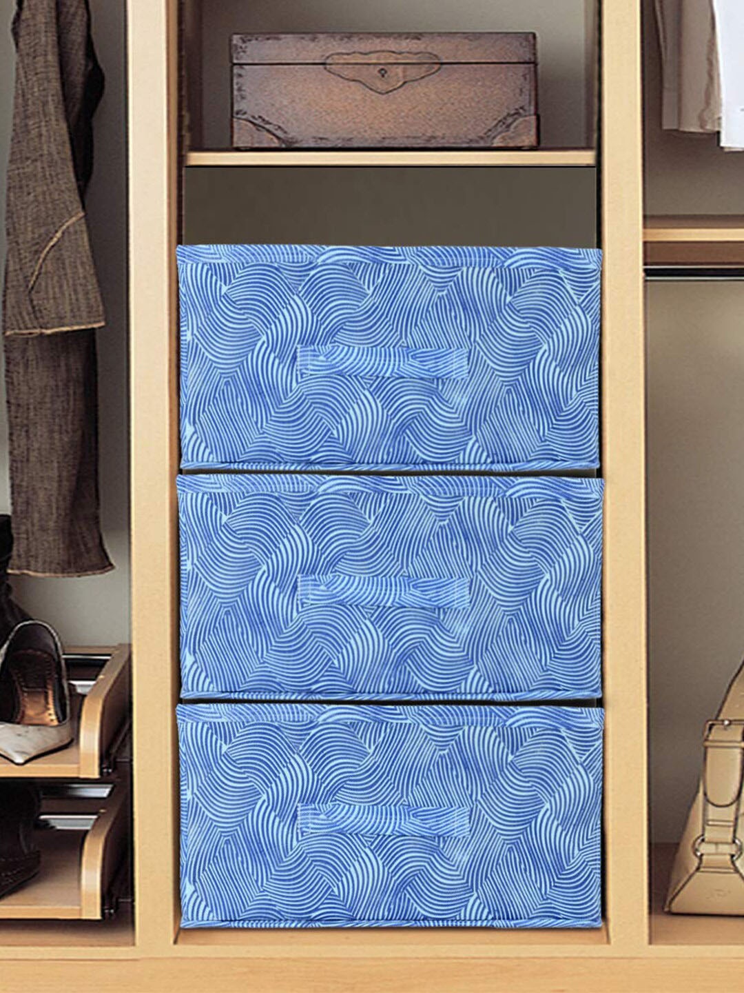 

Kuber Industries Blue 3 Pieces Printed Multi-Utility Storage Box
