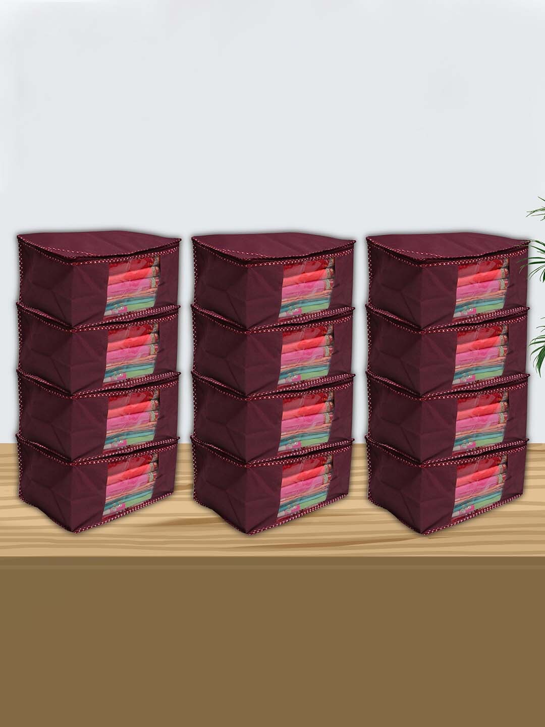 

Kuber Industries Maroon 12 Pieces Foldable Saree Covers