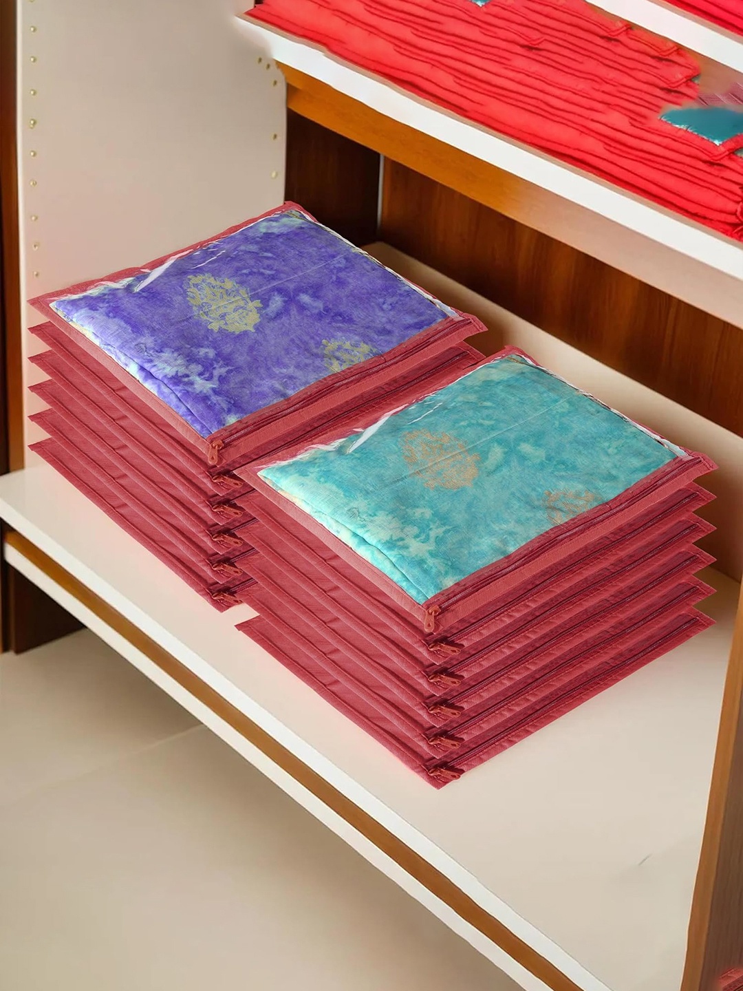 

Kuber Industries Maroon 12 Pieces Non Woven Fabric Saree Organizers