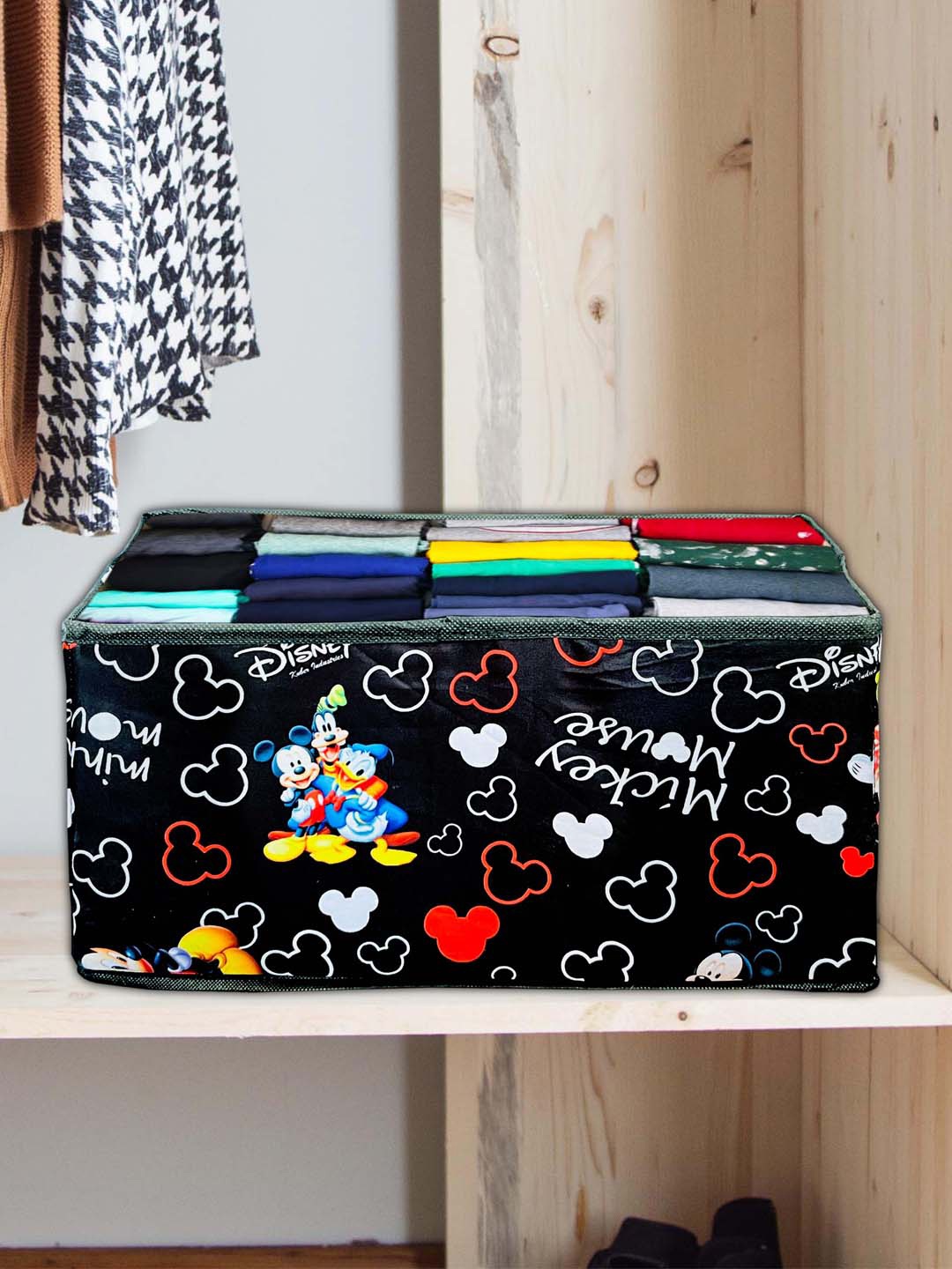 

Kuber Industries Black 3 Pieces Disney Printed Foldable Storage Box