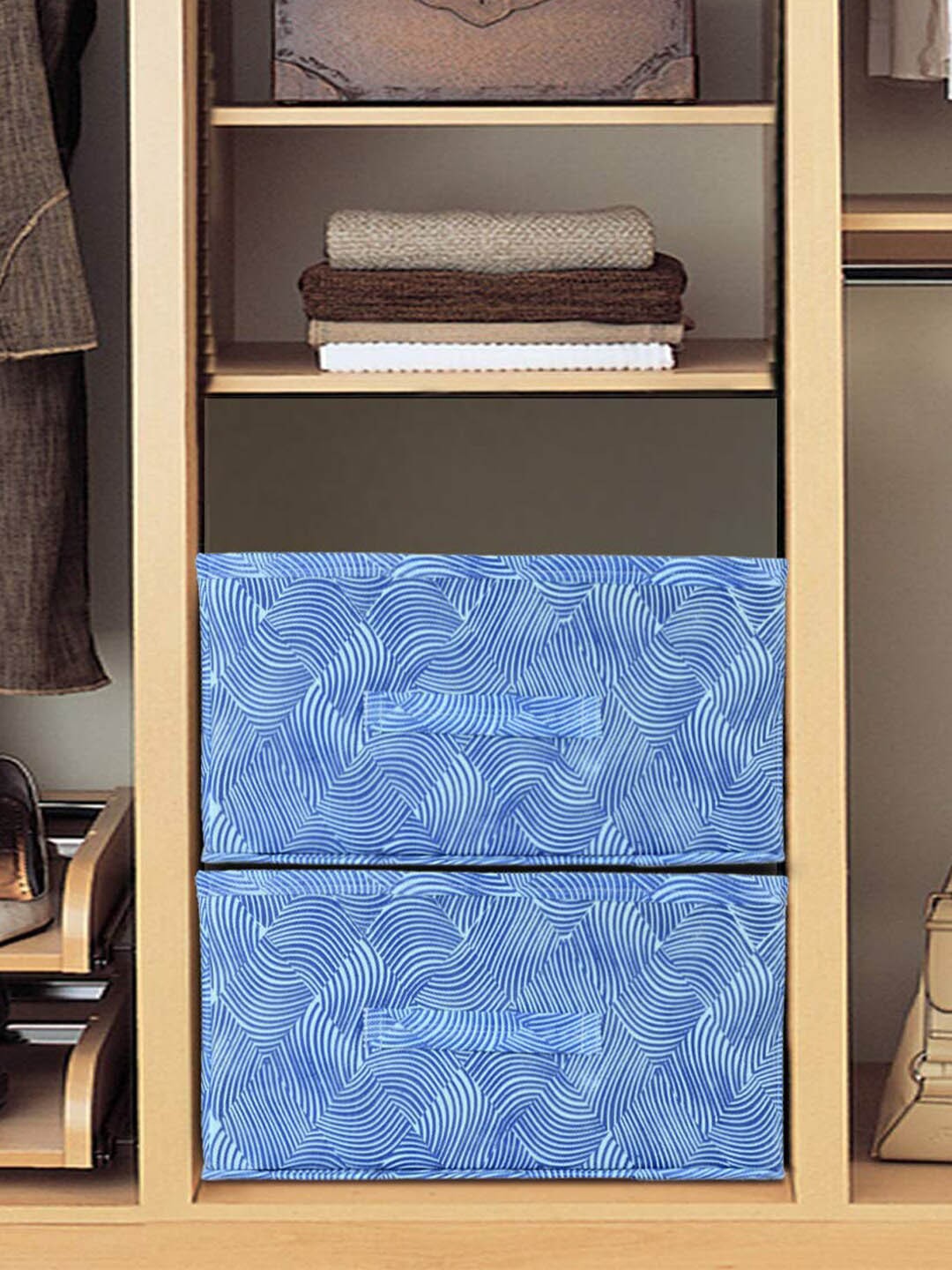 

Kuber Industries 2 Pcs Blue Abstract Printed Non-Woven Drawer Organisers