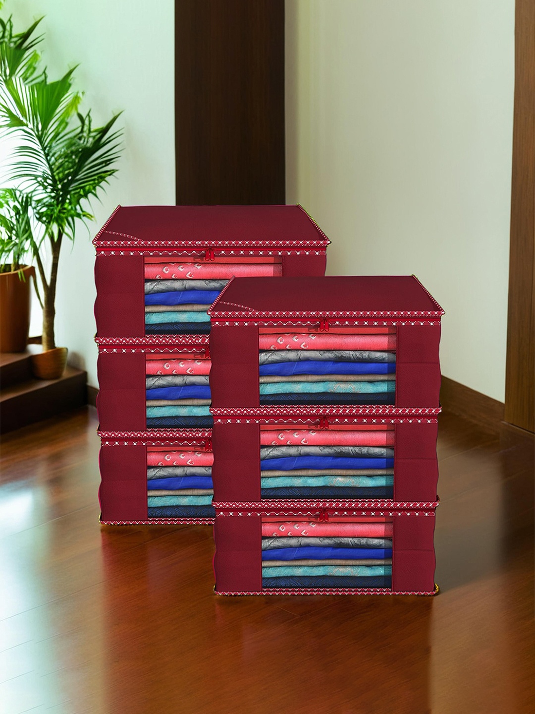 

Kuber Industries Maroon 6 Pieces Foldable Saree Covers