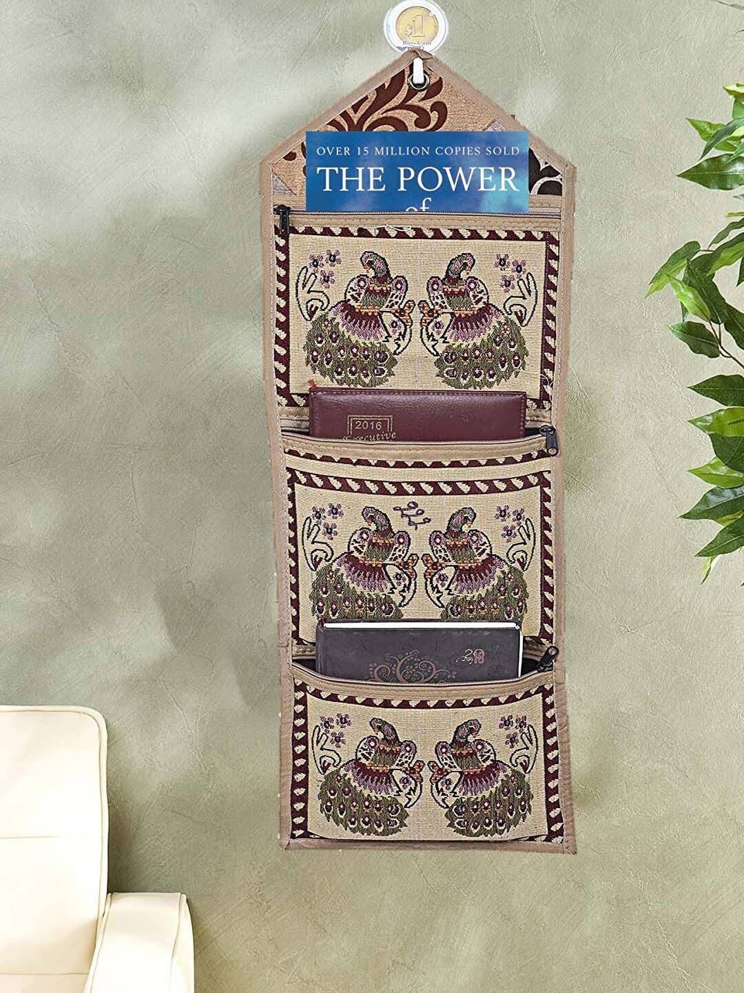 

Kuber Industries Cream & Maroon 2 Pieces Printed Cotton Wall Hanging Organizers