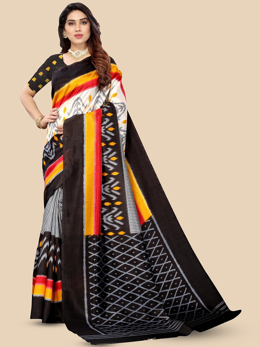 

Fevinaa Floral Printed Saree, Yellow